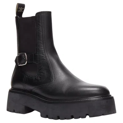 Pre-owned Hedi Slimane Celine 2022 Bulky Chelsea Black Calfskin Leather Buckles Biker Boots Eu39