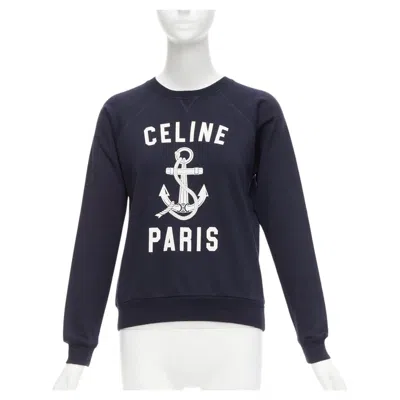 Pre-owned Hedi Slimane Celine Anchor Navy Cotton Cashmere Logo Print Crew Long Sleeve Sweatshirt Xs In Blue