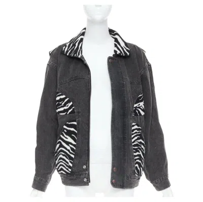 Pre-owned Hedi Slimane Celine  Black White Zebra Wool Patch Denim Jacket S