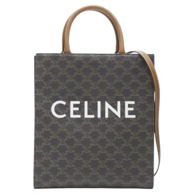 Pre-owned Hedi Slimane Celine  Triomphe Canvas Brown Monogram Vertical Cabas Tote Bag