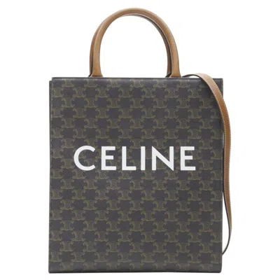 Pre-owned Hedi Slimane Celine  Triomphe Canvas Brown Monogram Vertical Cabas Tote Bag