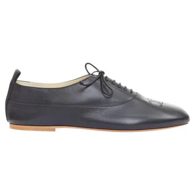 Pre-owned Hedi Slimane Celine Lise Triomphe Richelieu Black Smooth Perforated Flat Sole Loafers Eu39