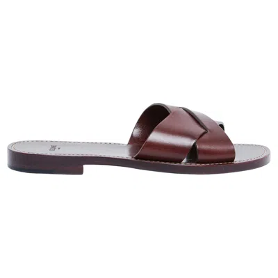 Pre-owned Hedi Slimane Celine Mules Bordeaux Eu38 Burgundy Leather Flat Slide Sandals Uk5 Us7.5 Céline In Red