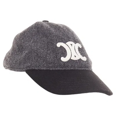 Pre-owned Hedi Slimane Celine Triomphe Baseball Cap Grey Black Two-tone Wool White Curved Brim Cap M