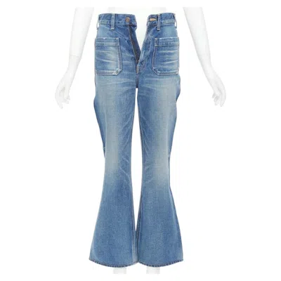 Pre-owned Hedi Slimane Celine W_fl_002 N276 930f 07uw Blue Patch Pockets Front Flare Cropped Jeans 26"