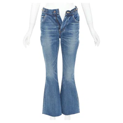 Pre-owned Hedi Slimane Celine W_fl_015 N553 930f 07uw Washed Gold Horsebit Logo Buckles Flare Jeans 26" In Blue