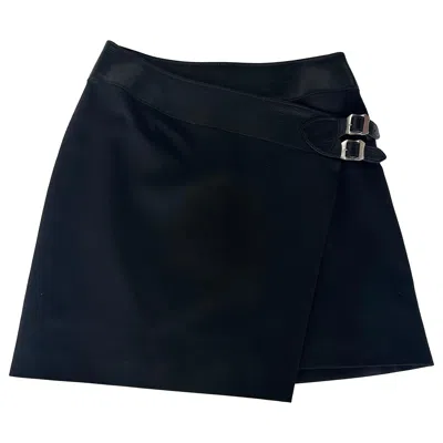 Pre-owned Hedi Slimane Saint Laurent '15 Black Wool Asymmetric Buckle Wrap Skirt Fr 36