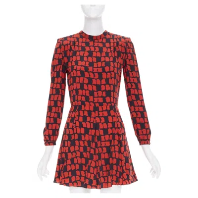 Pre-owned Hedi Slimane Saint Laurent 2012 Black Geometric Block Silk Shoulder Padded Minidress Fr34 Xxs