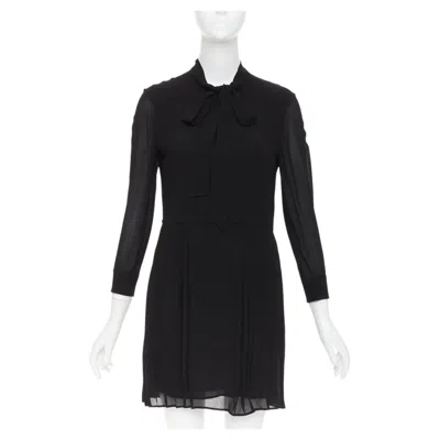 Pre-owned Hedi Slimane Saint Laurent 2013 Black Acetate Blend Pussybow Pleated Mini Dress Fr36 S