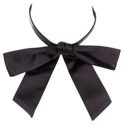 Pre-owned Hedi Slimane Saint Laurent 2013 Lavalliere Bow Choker Silk Satin Oversized Leather Necklace In Black