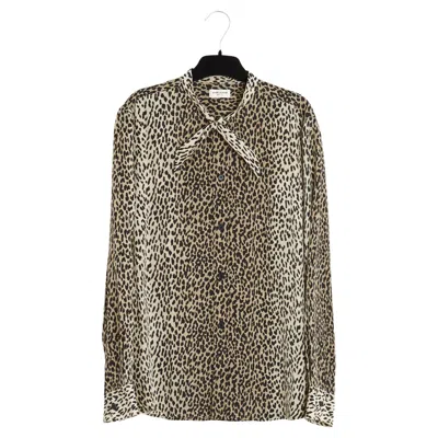 Pre-owned Hedi Slimane Saint Laurent 2013 Top Leopard Soie Fr42 Slimane Silk Crepe Blouse Uk14 Us10 Ysl In Gray