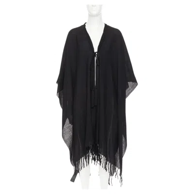 Pre-owned Hedi Slimane Saint Laurent 2016 Runway  Black Wool Fringed Tassel Tie Cape Poncho