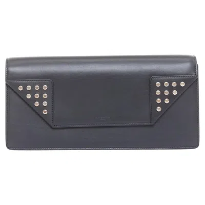 Pre-owned Hedi Slimane Saint Laurent Betty Black Smooth Leather Silver Studded Envelope Clutch Bag