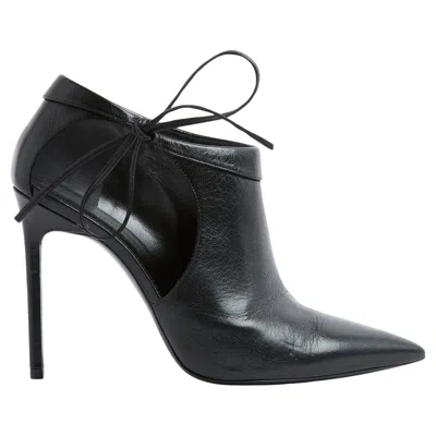Pre-owned Hedi Slimane Saint Laurent Bottines Cuir Noir Eu39.5 Heels Black Ankle Knot Uk6 Us8.5 In Box