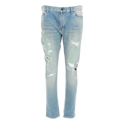 Pre-owned Hedi Slimane Saint Laurent D02 M/sk Uw Cras Distressed Blue Ripped Jeans 33"