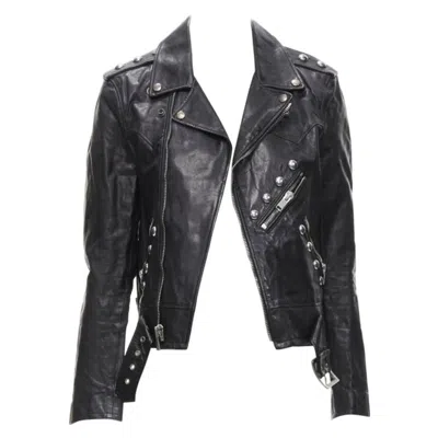 Pre-owned Hedi Slimane Saint Laurent  2014 Black Calf Leather Studded Vintage Biker Fr38 Xs