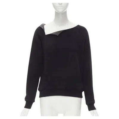 Pre-owned Hedi Slimane Saint Laurent  2014 Black Leather Foldover Collar Pullover Sweater S