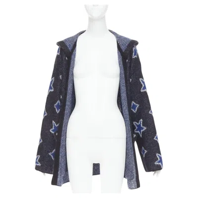 Pre-owned Hedi Slimane Saint Laurent  2016 Super Kid Mohair Star Intarsia Hooded Cardigan In Black