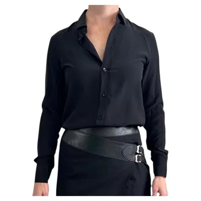 Pre-owned Hedi Slimane Saint Laurent Paris '15 Black Silk Shirt F34 Xs Authentic Button Front Collar