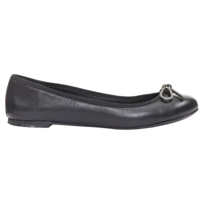 Pre-owned Hedi Slimane Saint Laurent Seta Black Leather Rhinestone Crystal Bow Ballerina Flats Eu37