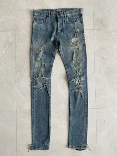 Pre-owned Hedi Slimane X Saint Laurent Paris 13aw Blowout Destroyed Runway Jeans In Blue