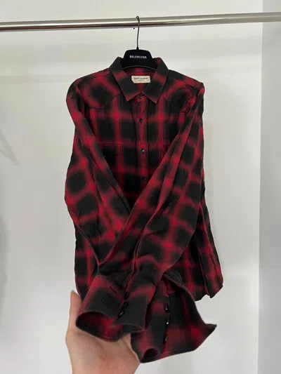 Pre-owned Hedi Slimane X Saint Laurent Paris 2016 Saint Laurent Shadow Plaid Western Flannel Shirts In Black Red