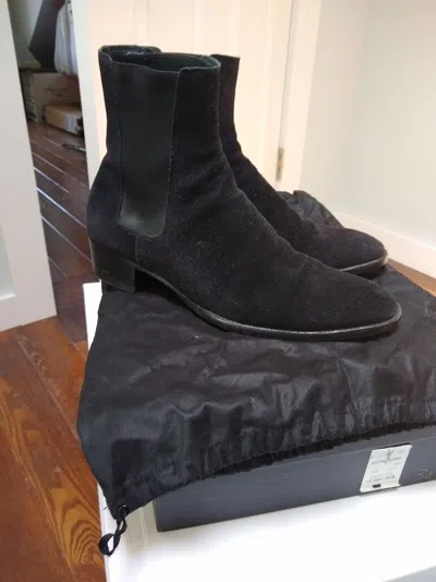 Pre-owned Hedi Slimane X Saint Laurent Paris Aw13 Fw13 2013 Black Suede Wyatt 40 Chelsea Boots