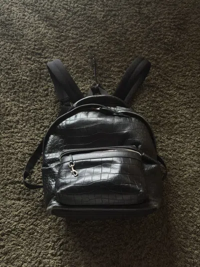 Pre-owned Hedi Slimane X Saint Laurent Paris Aw17 Saint Laurent Crocodile Leather Backpack In Black