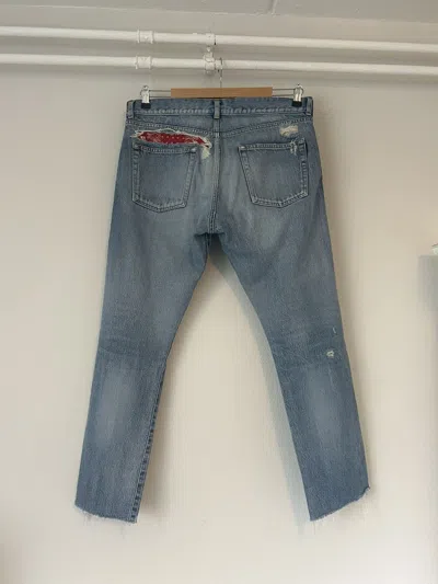 Pre-owned Hedi Slimane X Saint Laurent Paris Bandana Pants Denim Jeans Ripped Crash In Blue