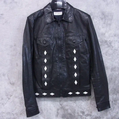 Pre-owned Hedi Slimane X Saint Laurent Paris Diamond Leather Jacket Sz48 In Black