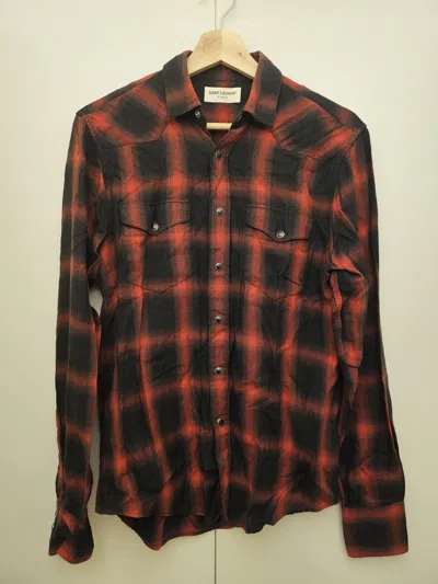 Pre-owned Hedi Slimane X Saint Laurent Paris Fw13 Aw13 Shadow Plaid Western Flannel Shirt In Black