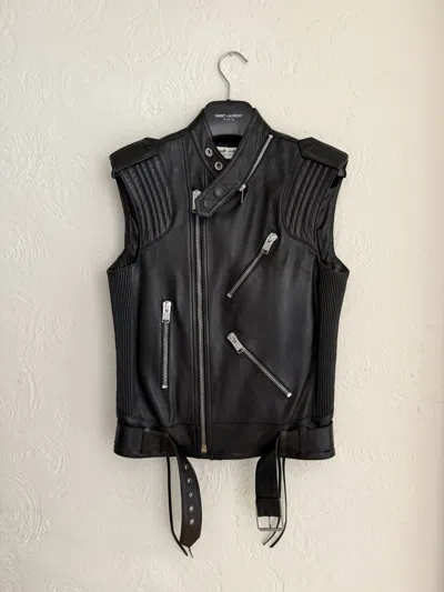 Pre-owned Hedi Slimane X Saint Laurent Paris Fw13 Leather Motorcycle Vest In Black