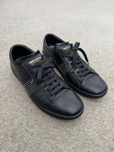Pre-owned Hedi Slimane X Saint Laurent Paris Fw13 Saint Laurent Sl/01 Black Studded Low Top Sneakers (size 9)