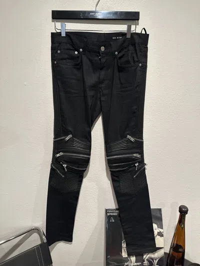 Pre-owned Hedi Slimane X Saint Laurent Paris Fw14 D04 Leather Denim Zipper Biker Jeans In Black