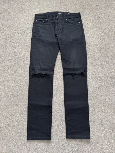 Pre-owned Hedi Slimane X Saint Laurent Paris Fw15 Saint Laurent Black D02 Knee Slit Denim Jeans (size 32)