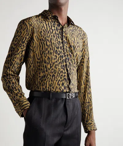 Pre-owned Hedi Slimane X Saint Laurent Paris Fw21 Silk Leopard Shirt