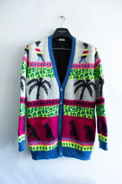 Pre-owned Hedi Slimane X Saint Laurent Paris Knit Cardigan Ss16 Surf Sound Dinosaur Mohair (size Medium)