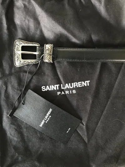 Pre-owned Hedi Slimane X Saint Laurent Paris Leather Western Belt In Black