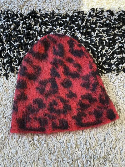 Pre-owned Hedi Slimane X Saint Laurent Paris Mohair Cheetah Print Beanie In Red