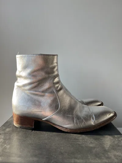 Pre-owned Hedi Slimane X Saint Laurent Paris Original Wyatt Metallic Silver Boot 42