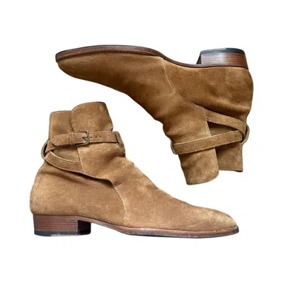 Pre-owned Hedi Slimane X Saint Laurent Paris Saint Laurent Wyatt Jodhpur Suede Boots Hedi Slimane Era In Sand