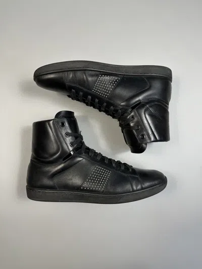 Pre-owned Hedi Slimane X Saint Laurent Paris Sl/01h High Top Leather Studded Sneakers In Black