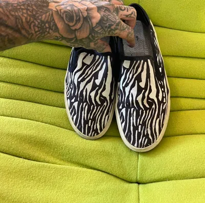 Pre-owned Hedi Slimane X Saint Laurent Paris Slp Fw15 Hedi Zebra Slip On Slides Vans Sneakers Eu41 (size 7.5)