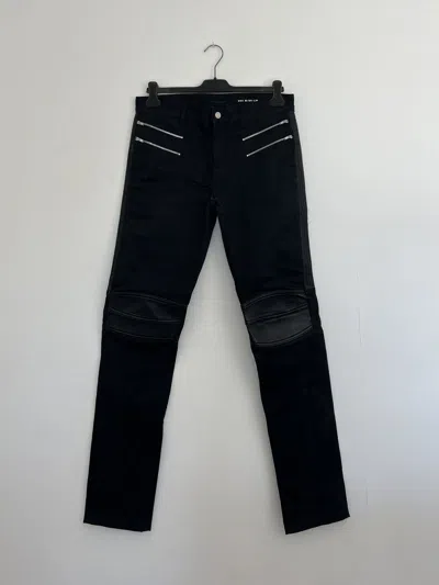 Pre-owned Hedi Slimane X Saint Laurent Paris Slp Ss16 D04 4-zip Biker Leather Denim Jeans By Hedi Slimane In Black