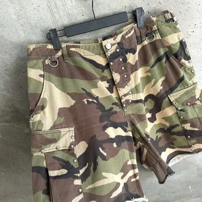 Pre-owned Hedi Slimane X Saint Laurent Paris Slp Ss16 Studded Camo Cargo Shorts In Multi