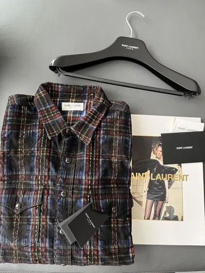 Pre-owned Hedi Slimane X Saint Laurent Paris Special Edition Super Runway Classic Western Shirt In Check