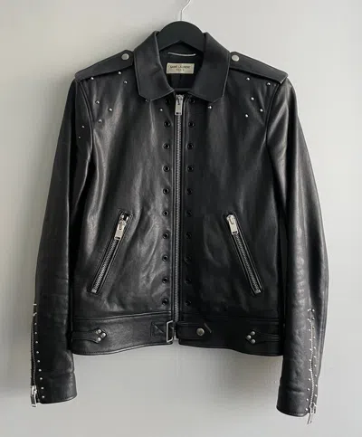 Pre-owned Hedi Slimane X Saint Laurent Paris Ss14 Leather Studded Jacket In Black