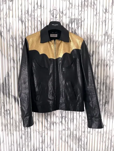 Pre-owned Hedi Slimane X Saint Laurent Paris Ss15 Psych Rock Circus Western Calfskin Leather Jacket In Black/gold