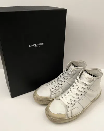 Pre-owned Hedi Slimane X Saint Laurent Paris Ss16 Surf Sound Sl37m Distressed High Top Sneakers 42 In White