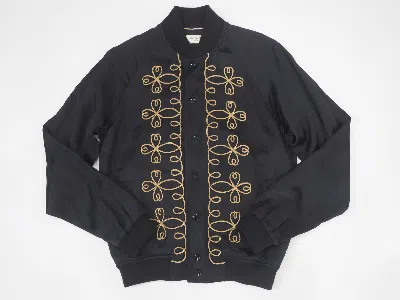 Pre-owned Hedi Slimane X Saint Laurent Paris Sz 48 Saint Laurent Paris 15ss Gold Thread Court Jackrt In Black